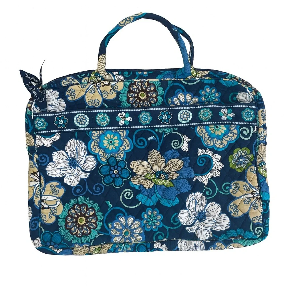 Vera Bradley Laptop Bag Blue Floral Quilted 14.5x11.5 with Zipper Pocket - Picture 1 of 6